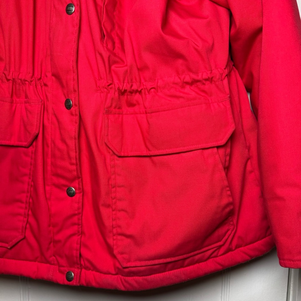 Woolrich Flannel Lined Fur Trim Parka Red Winter Coat Large - Picture 5 of 16